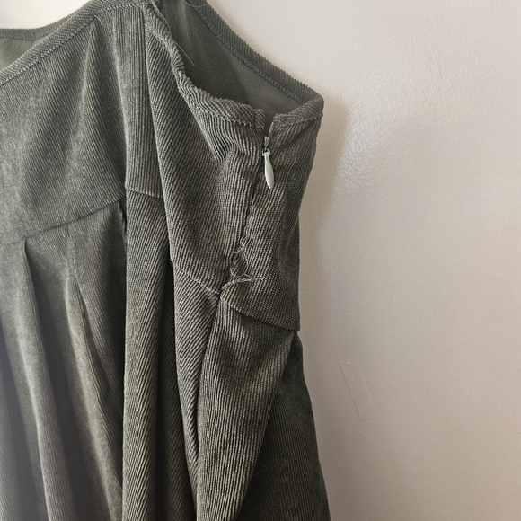 Chic Olive Green Corduroy Pinafore Dress - Picture 4 of 6